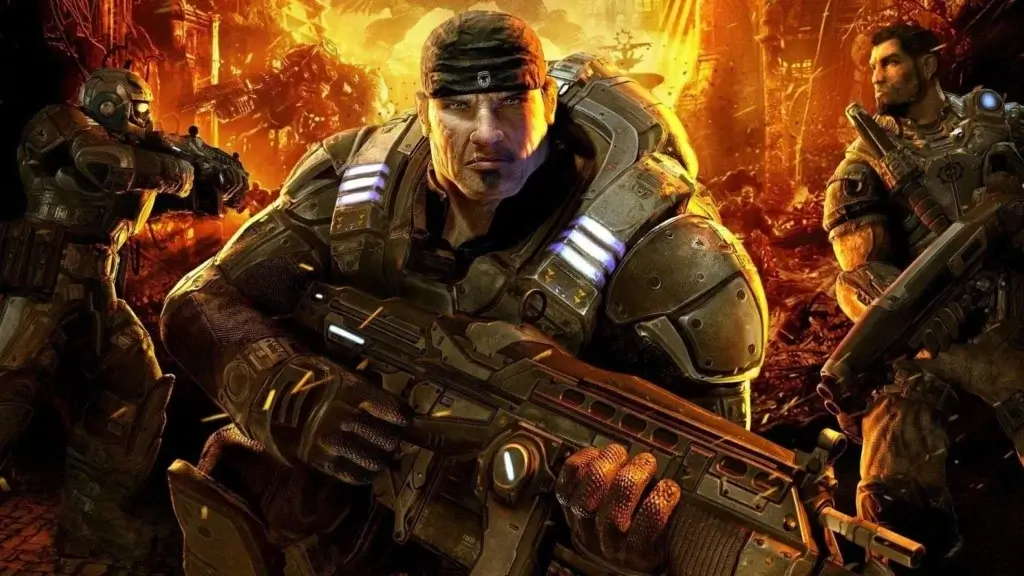 Marcus Fenix in primo piano